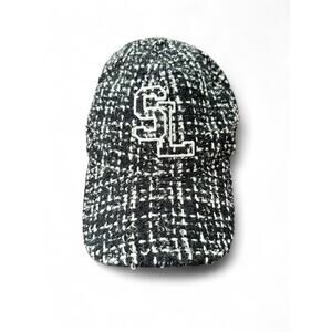 YSL SAINT LAURENT TWEED WOOL BLEND LOGO BASEBALL CAP HAT 56/SMALL